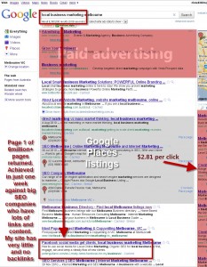 Local Business Marketing Melbourne on Google first page a small business marketing consultant gets Local Business Marketing Melbourne on Google first page after one week